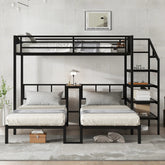 Bellemave® Twin/Twin XL over Twin & Twin Metal Triple Bunk Bed with Desk and Shelves - Bellemave